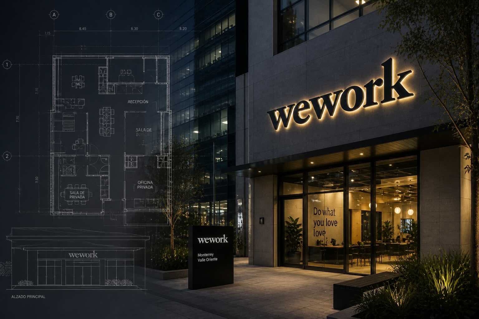 Fachada comercial moderna en Monterrey