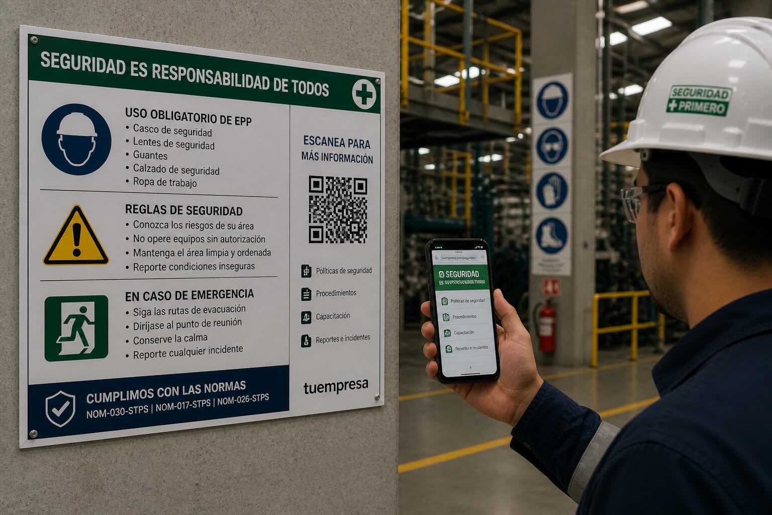 Señalización de seguridad industrial con QR
